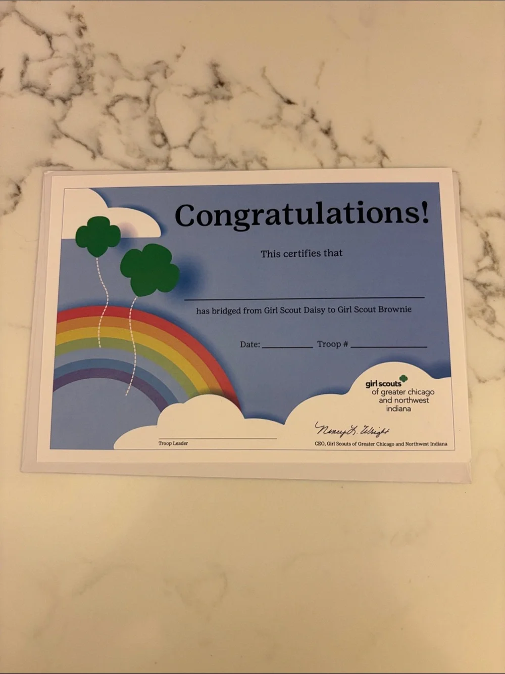 Girl Scout Daisy bridging to Brownie Certificates - Pack of 3